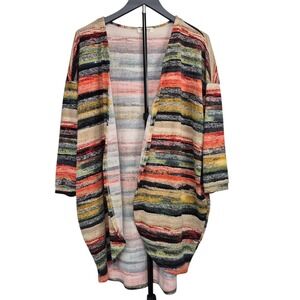 Ginger G Womens Medium Open Front Cardigan Multi Color Striped Long Duster Work
